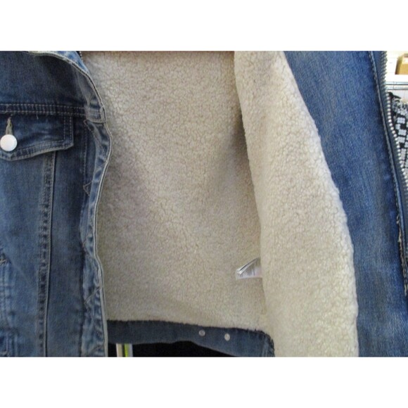 H&M Divided Womens Sz 8 Sherpa Lined Denim Jacket Blue Jean Coat Full Zip - Picture 4 of 9